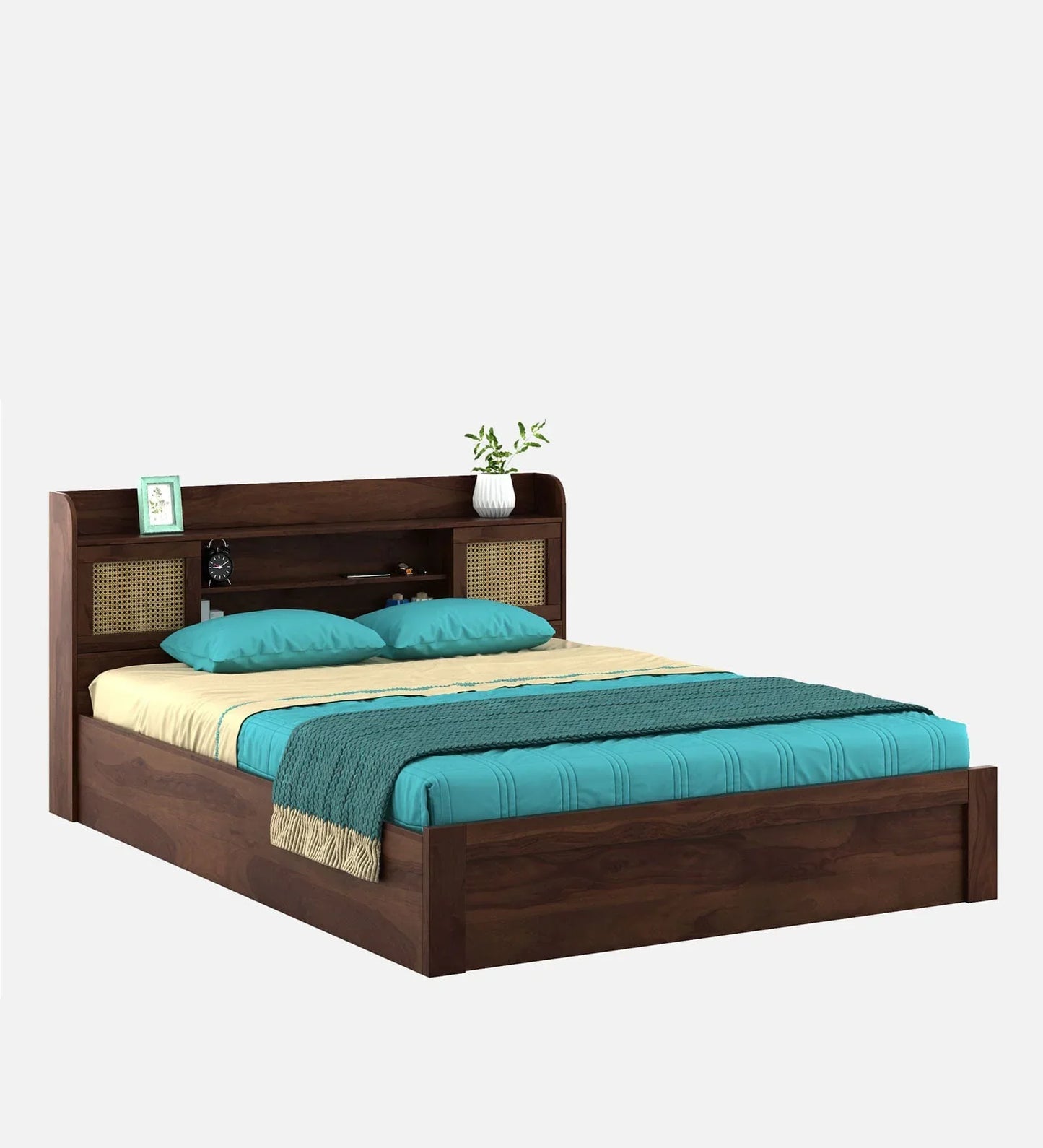 Queen Size Bed in Sheesham Melamine Finish with Box Storage