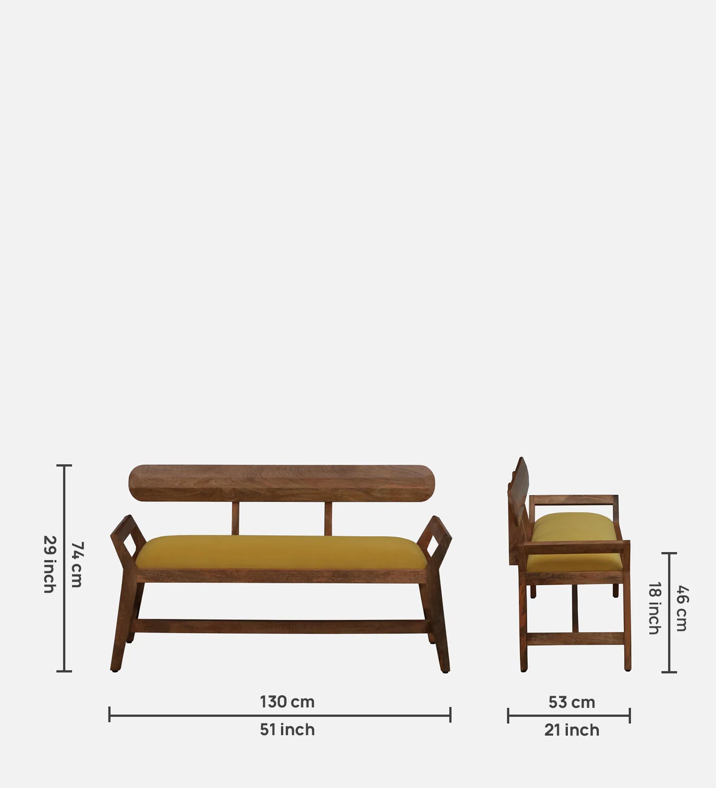 Mango Wood Settee In Natural Finish