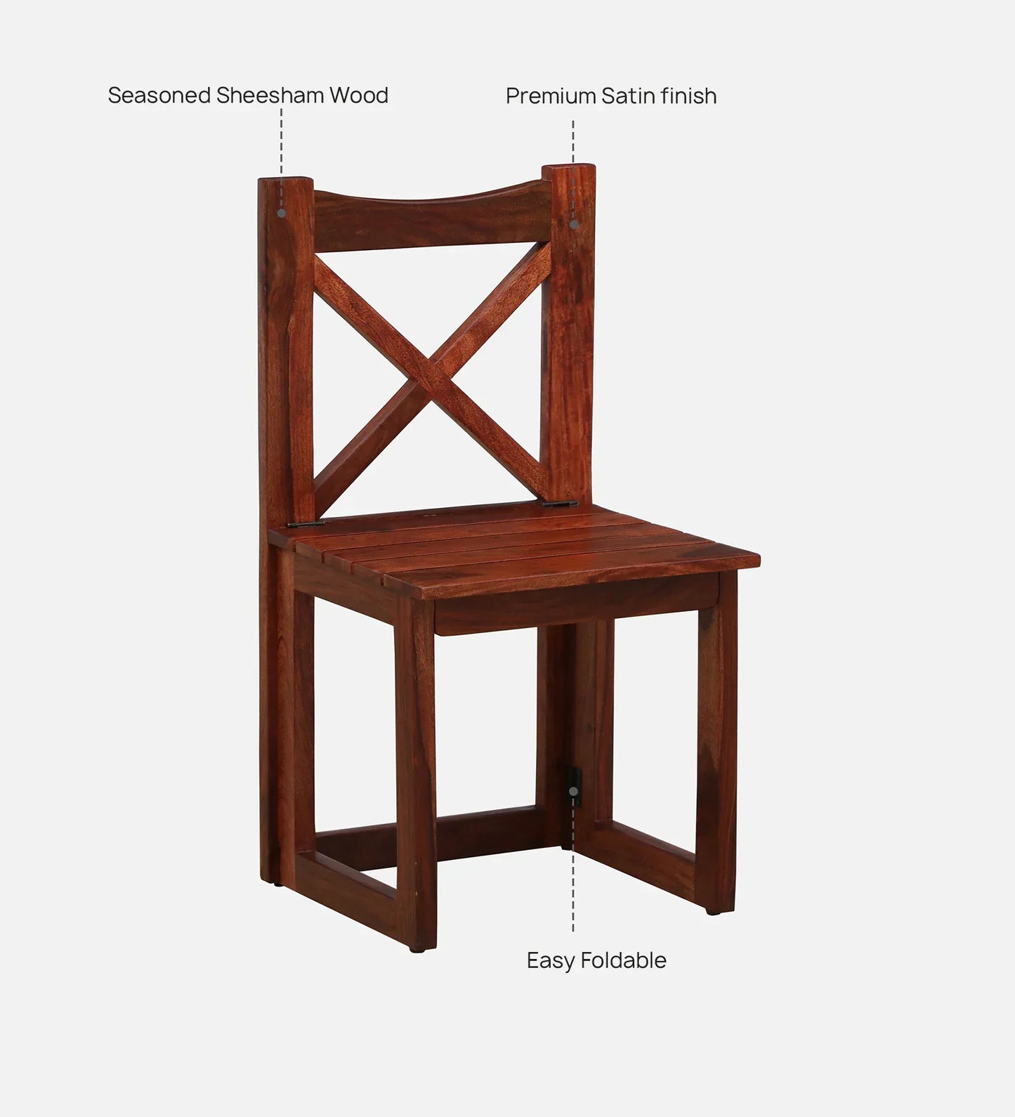 Sheesham Wood Folding Chair In Honey Oak Finish (Set Of 2)