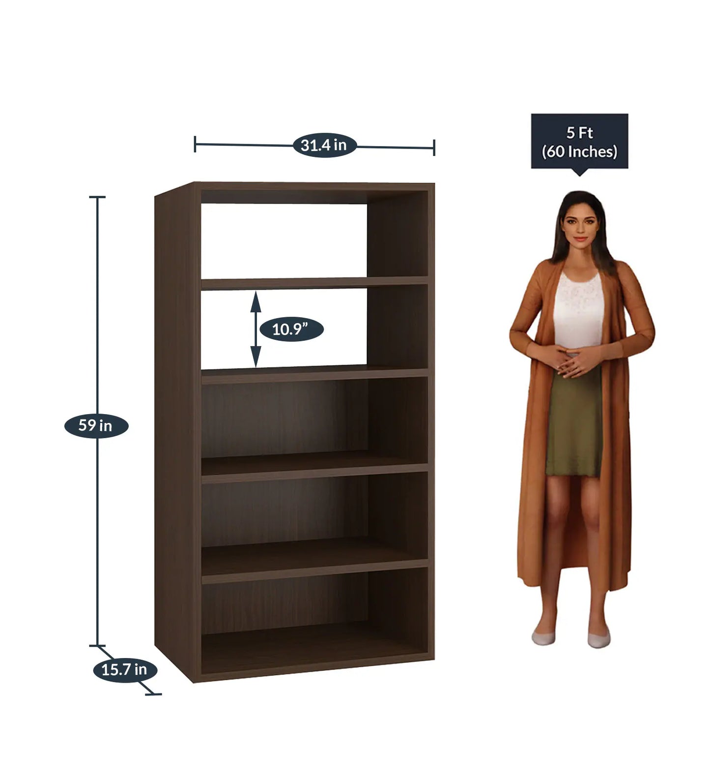 Display Unit Cum Bookshelf In Coffee Walnut Finish