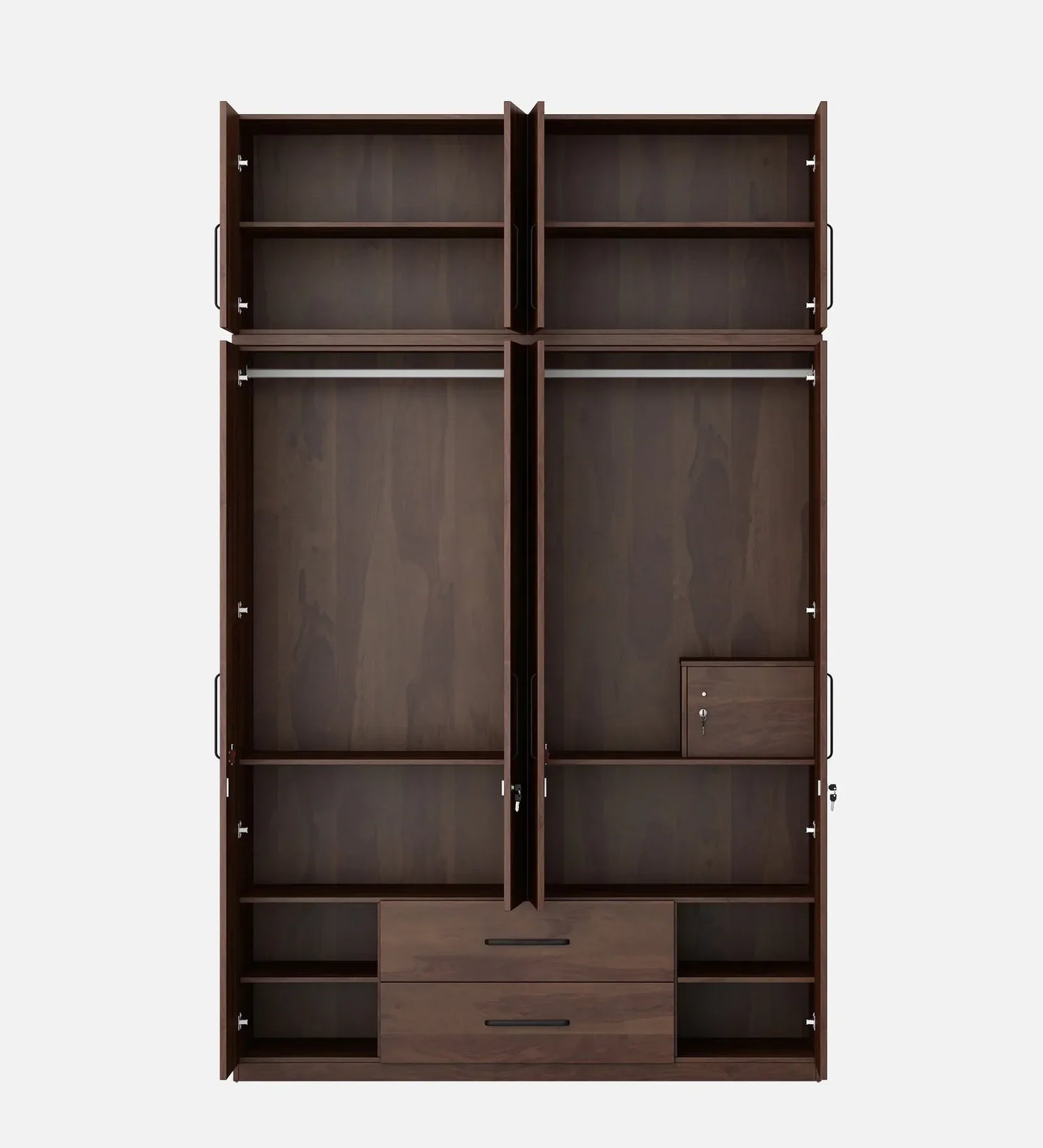 Solid Wood 4 Door Wardrobe With Loft In Sheesham Finish With Locker & Drawer