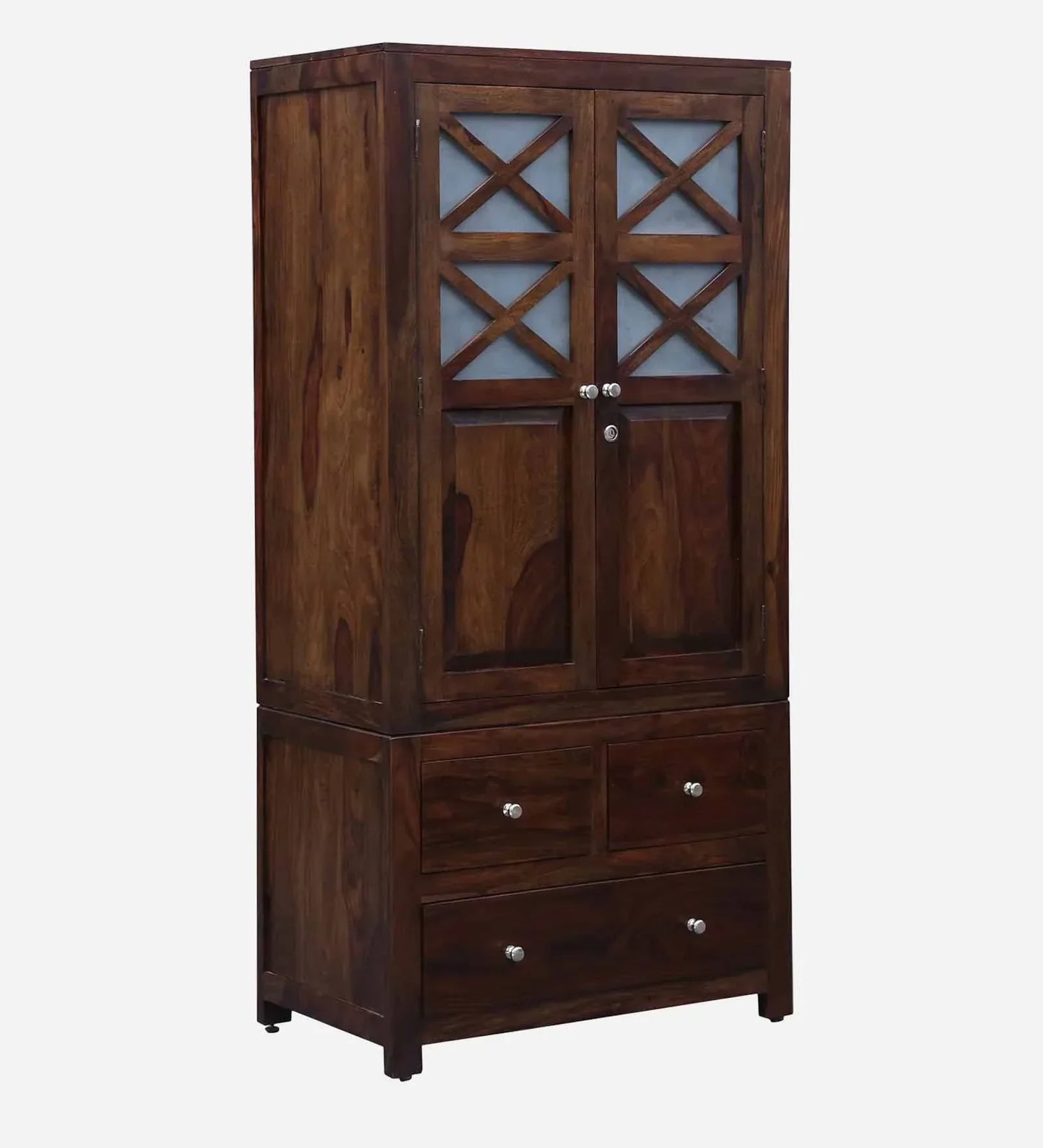 Sheesham Wood 2 Door Wardrobe In Scratch Resistant Provincial Teak Finish With Drawer