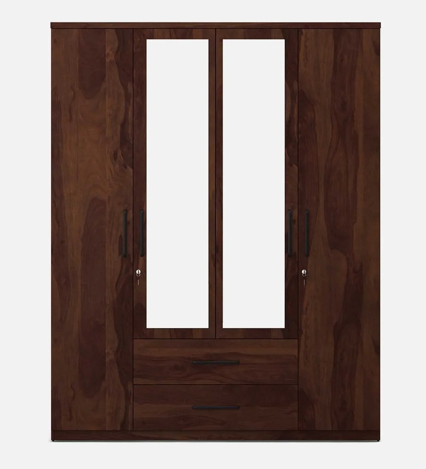 4 Door Wardrobe With Mirror In Sheesham Woodpore Finish With Locker & Drawer