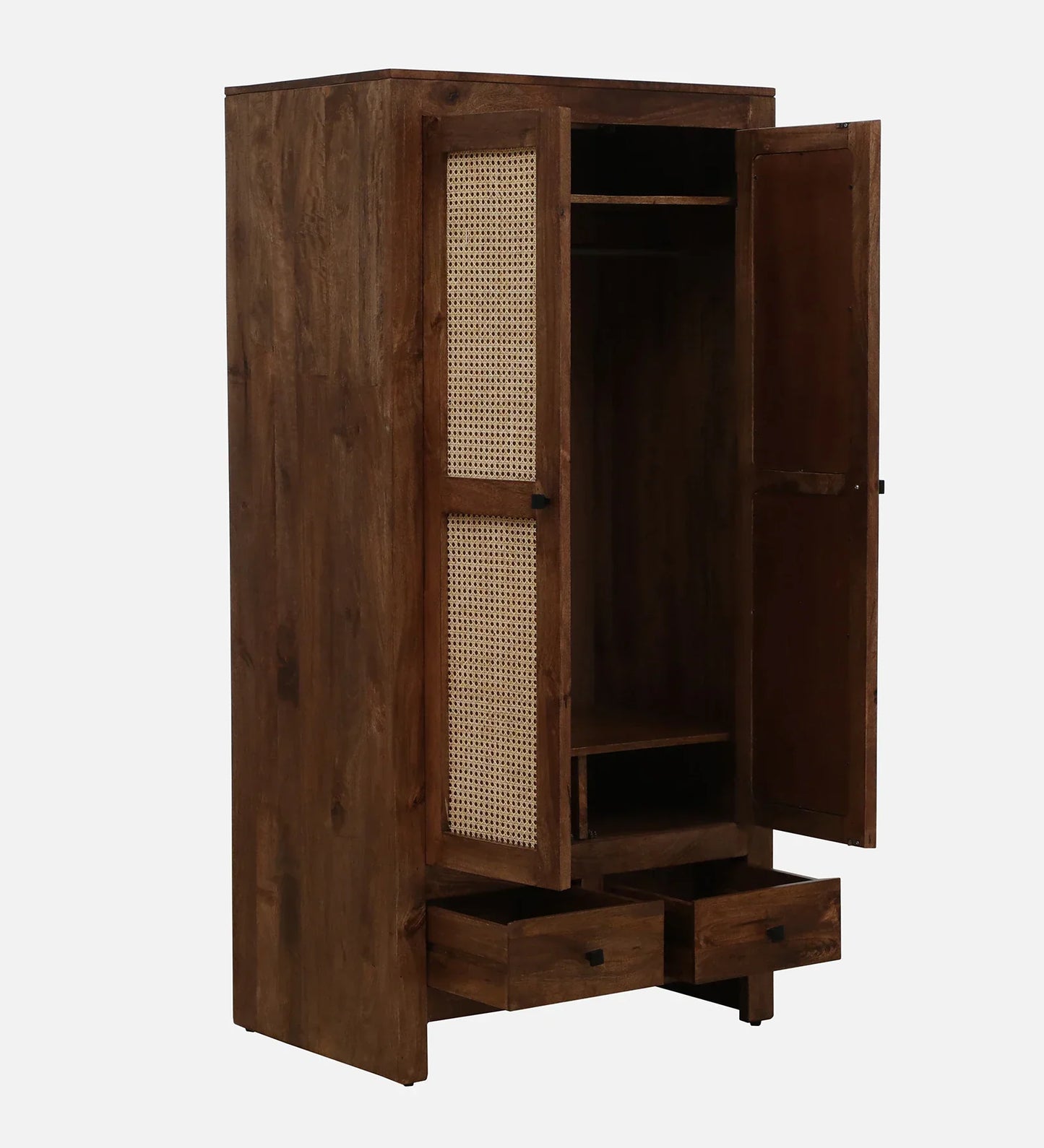 Mango Wood 2 Door Wardrobe In Rustic Teak Finish With Drawer