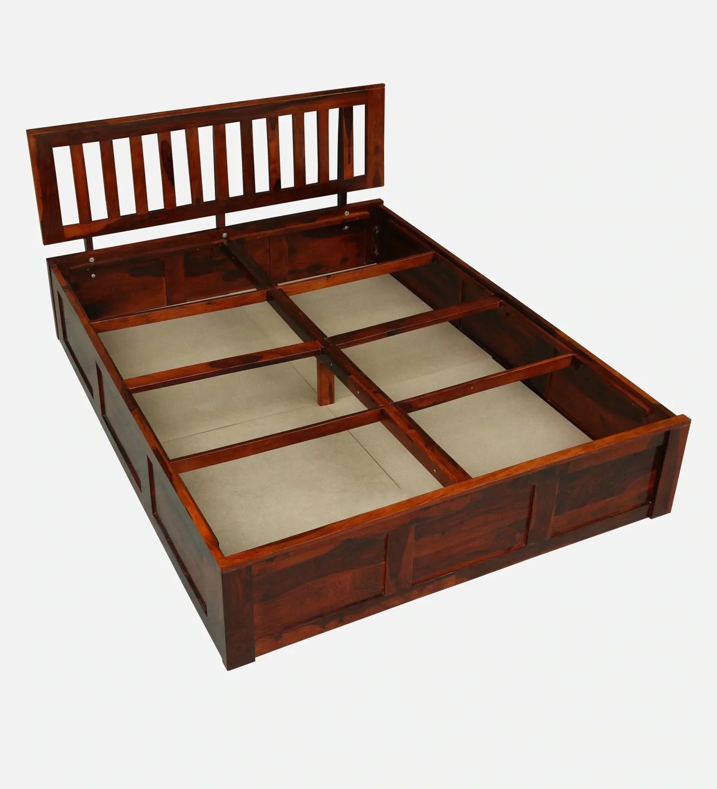 Sheesham Wood Queen Size Bed In Honey Oak Finish With Box Storage