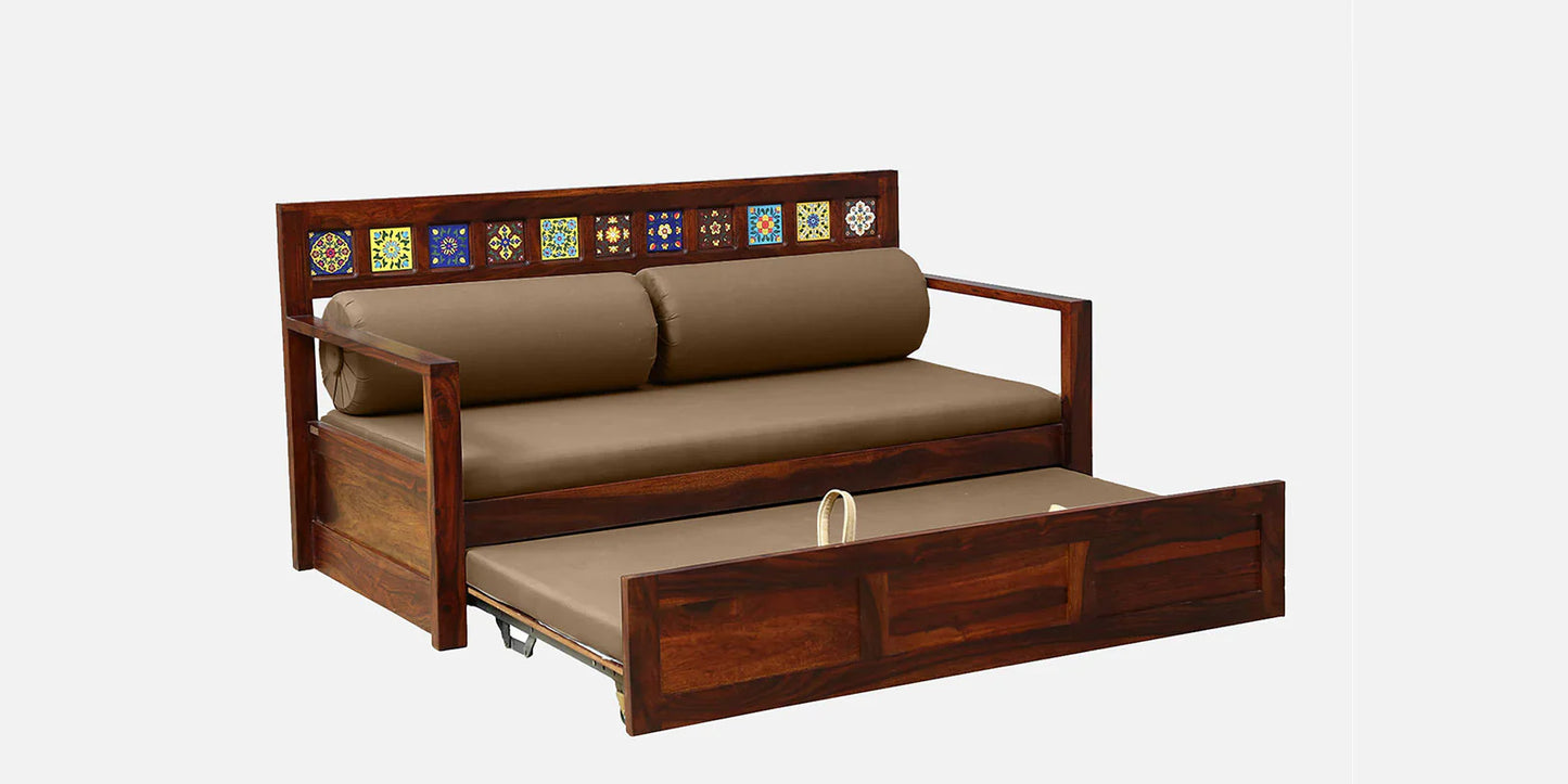 Sheesham Wood Pull Out Sofa Cum Bed In Honey Oak Finish