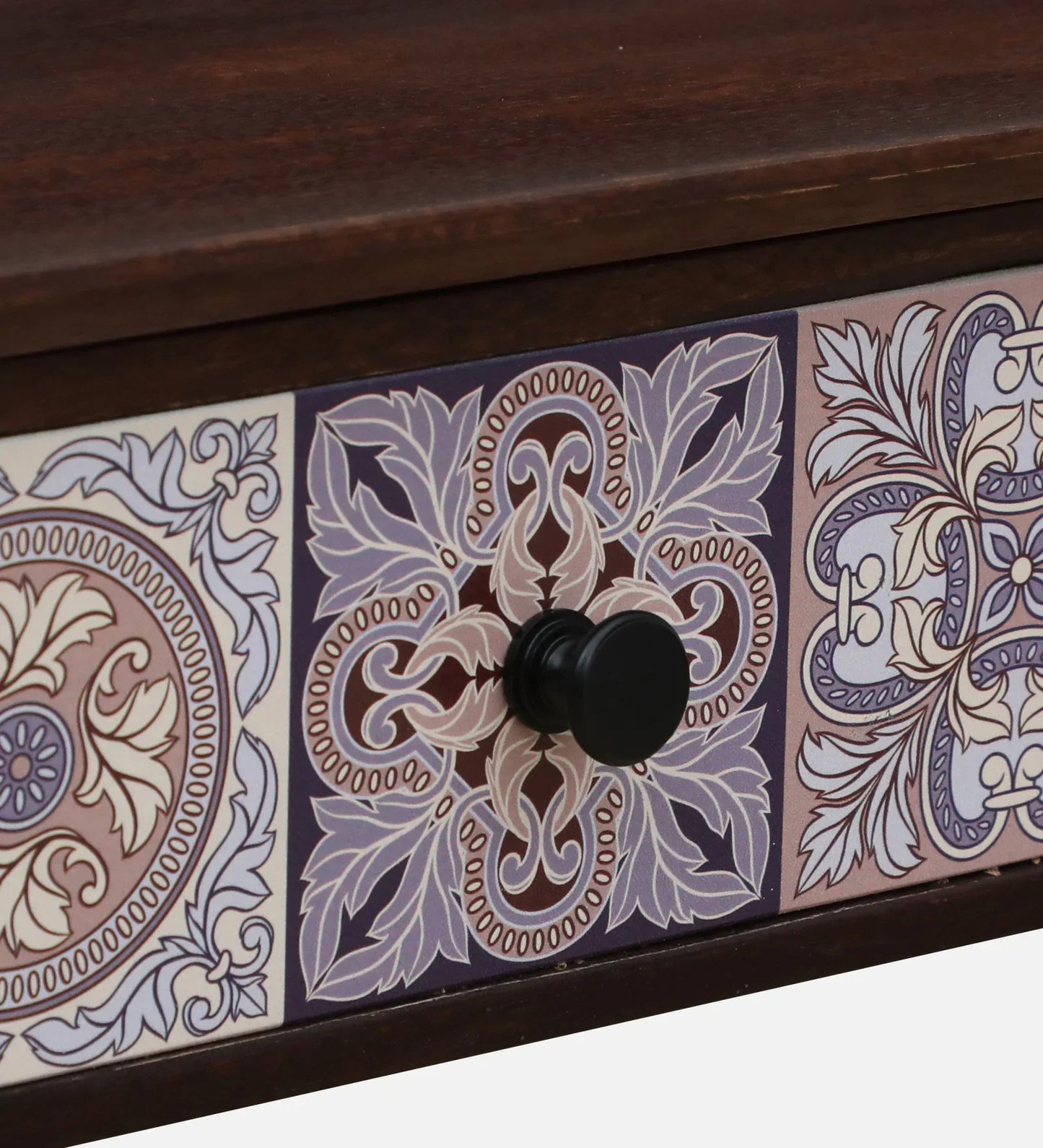 Zellige Solid Wood Console Table In Tubbaq Finish With Drawer