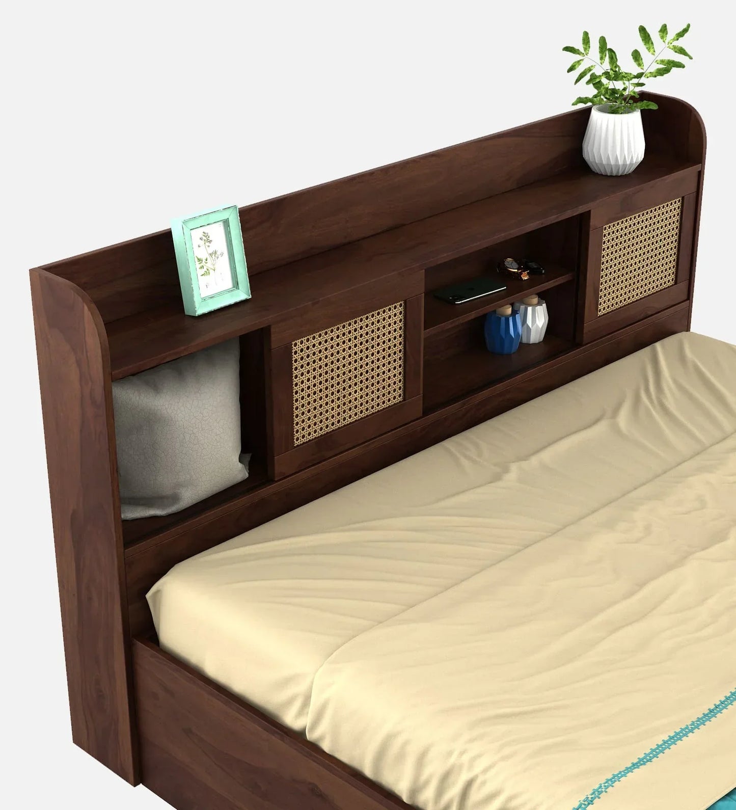 Queen Size Bed in Sheesham Melamine Finish with Box Storage