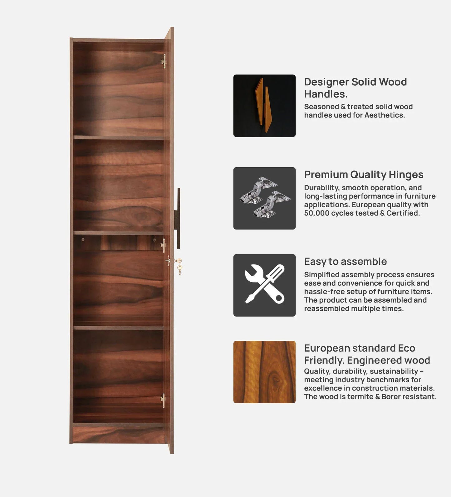 1 Door Wardrobe In Vintage Sheesham Finish